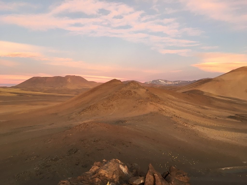 Rolling golden hills under a pink dawn sky